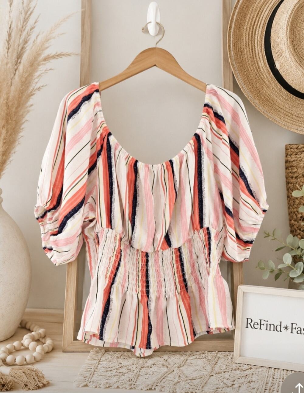 🌴 Pick 3 For $15 Venus Colorful Striped Peplum Top Size 1X